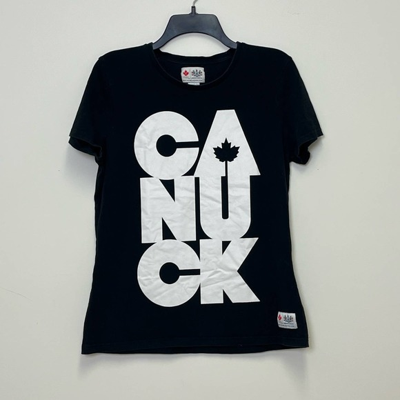 HBC Hudsons Bay Co CANUCK Team Canada Olympics Black White T-Shirt Large - Picture 1 of 5